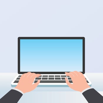 Hands typing on laptop keyboard. Working on laptop. Notebook blank screen vector