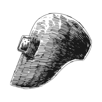 sketch hand drawing of welding mask. Transparent background. Etching scribble engraving illustration. png
