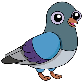 Cartoon pigeon with purple and blue feathers vector