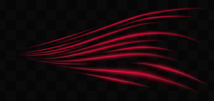 Curved red neon light effect isolated on dark background. Flowing, wavy glowing lines with abstract design. Graphical patch of reflected light. Lens flare. illustration. vector