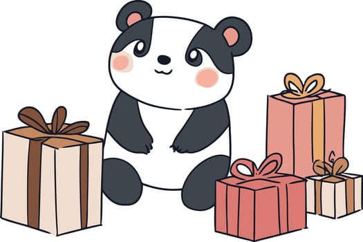 Cute Panda with Gift Boxes - Adorable Animal Celebrating a Special Occasion vector