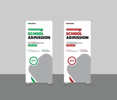 Modern Back to School Admission Roll-up Banner Template, School Admission Roll-up Banner Designs, Stand banner for Colleges, Universities, and Coaching Centers vector