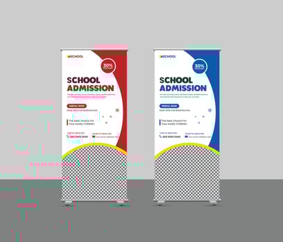 Filled open rollup banner design template vector