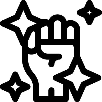 A black and white icon of a fist with stars vector