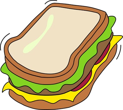 Cartoon Sandwich with Lettuce and Cheese vector
