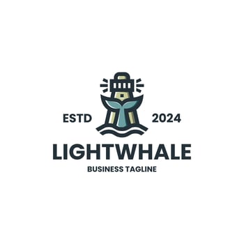 whale lighthouse logo design vector