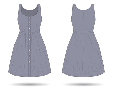 Women's sleeveless button-down dress mockup front and back view vector