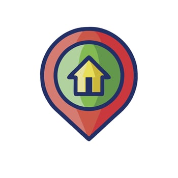 A house icon on a map pointer vector