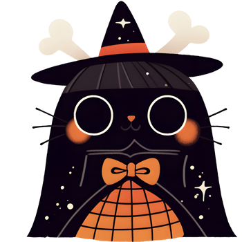 Cartoon Halloween big-eyed black monster with witch hat wearing orange bow tie png
