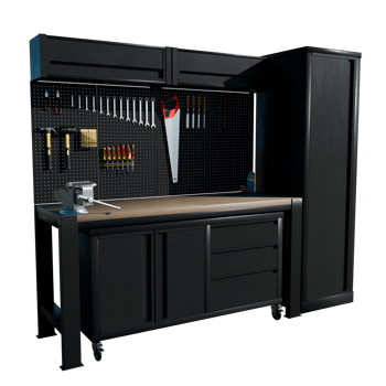 A black workbench with tools on it png