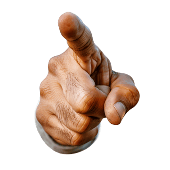 A single finger points directly at the viewer, its index finger extended and the other fingers curled, isolated on a transparent background. png