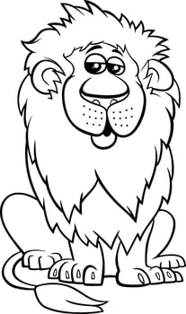 cartoon African lion wild animal character coloring page vector