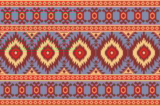 Geometric Tribal Diamond Pattern with Red Blue Yellow Symmetrical Motifs vector