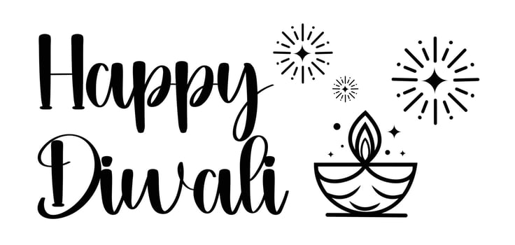 Happy Diwali banner and icon design illustration of Diwali design Black and white background vector