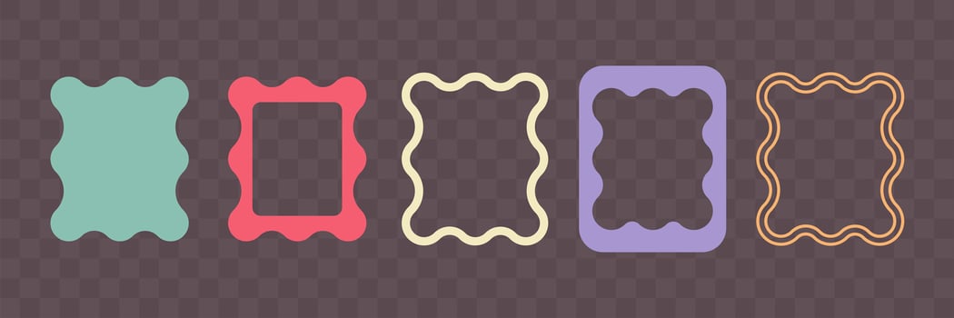 Geometric forms. Scallop rectangle frames for text and image. Empty box border. Edge colored forms vector