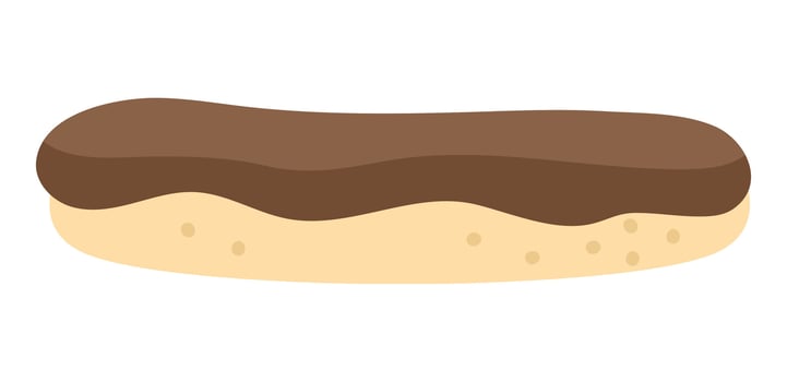 Eclair with chocolate icing top icon. French dessert illustration. Cake picture isolated on white background vector