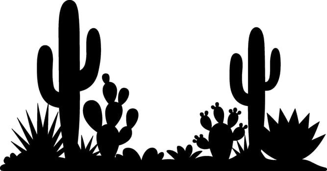 Cactus plants and cactus silhouettes on a white background vector