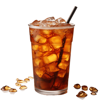 iced coffee with ice and black straw on transparent background png