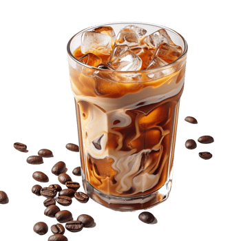 an iced coffee drink in a glass with ice cubes png