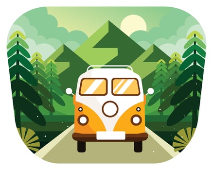 Explore the mountain forest by car vector