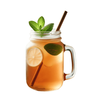 A glass jar with a straw and a slice of lemon png