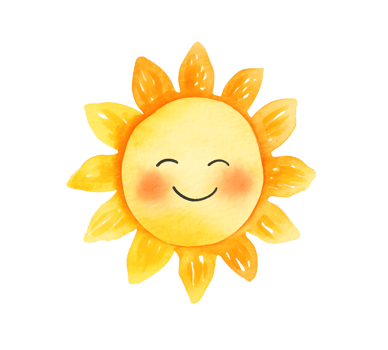 Cute, smiling sun clipart in a watercolor style png