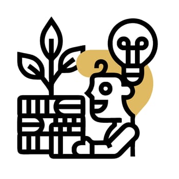 A man is holding a plant and a light bulb vector