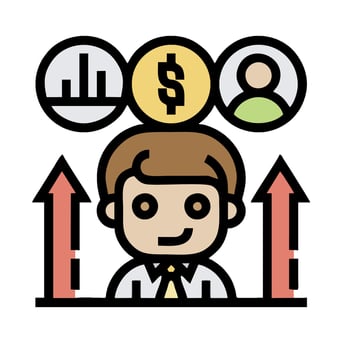 Businessman with money and arrows on his head vector