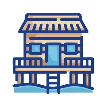 A house on a wooden platform with stairs vector