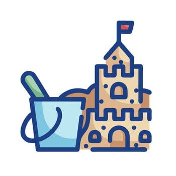 A sand castle and bucket with a shovel vector