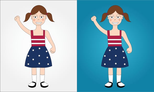 Girl cartoon, US flag, Happy cartoon. vector
