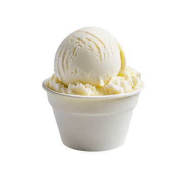 White plastic cup with one big scoop of vanilla ice cream png