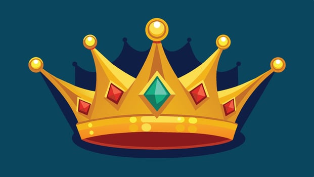 A golden crown adorned with red jewels and a green diamond set against a blue background, symbolizing royalty and power vector
