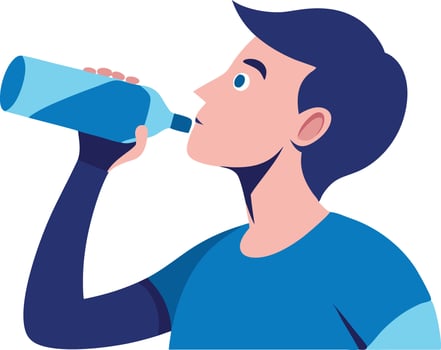 Man drinking water from a bottle, symbolizing hydration, fitness, and health vector