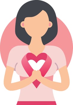 A woman holding a heart symbol to represent love and selfcare vector