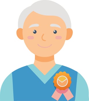 Elderly man wearing a medal symbolizing achievement and recognition vector