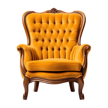 Old vintage yellow armchair isolated on transparent background png