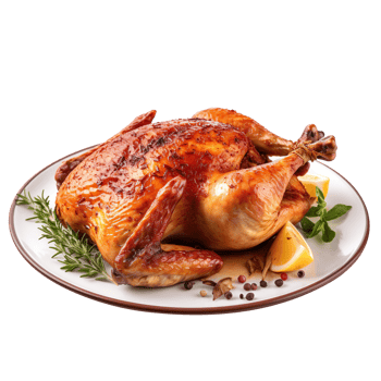 Roasted chicken on a plate isolated on transparent background png