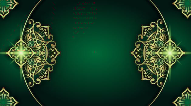 Luxury Green Background with Gold Mandala Ornaments vector