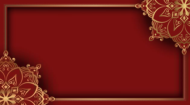 Golden frame with floral pattern on red background vector