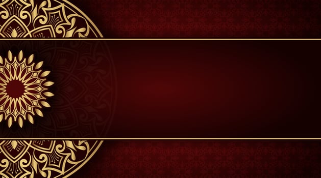 Dark red luxurious background with borders and gold mandala ornaments vector