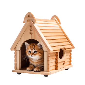 Wooden cat house isolated on transparent background png