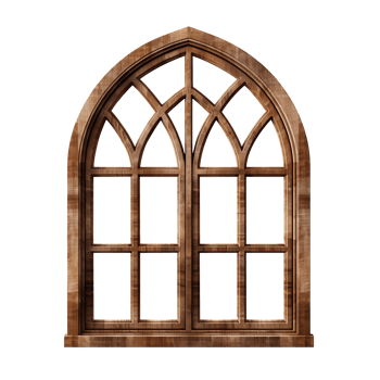Wooden arched brown window isolated on transparent background png