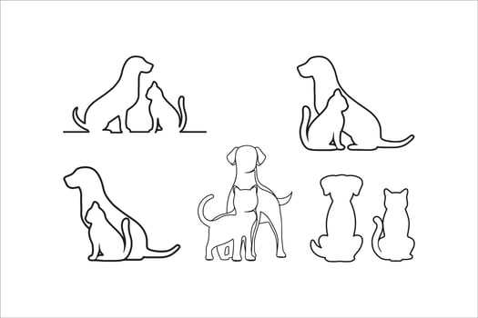 Set of Cats and Dogs line art illustration. vector