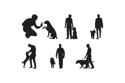 Dog with Dog Lover silhouette illustration. vector