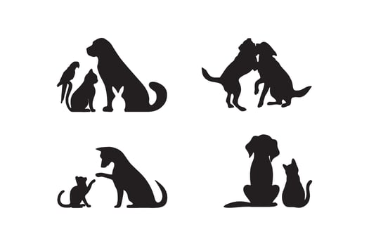 Dog and Cat a group silhouette illustration. vector