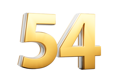 3D Golden Shiny Number 54 Fifty Four With Silver Outline 3D Illustration png