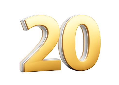 3D Golden Shiny Number 20 Twenty With Silver Outline 3D Illustration png