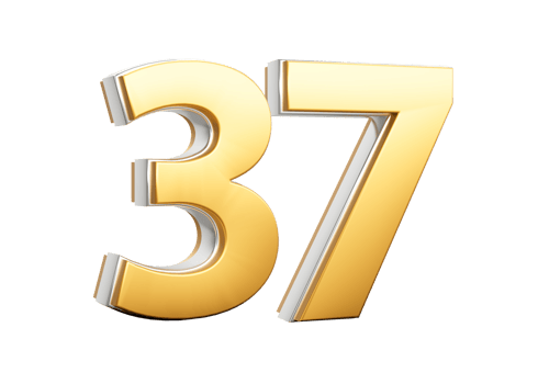 3D Golden Shiny Number 37 Thirty seven With Silver Outline 3D Illustration png