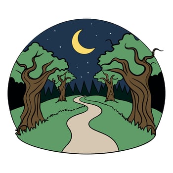 A cartoon illustration of a path in the woods vector